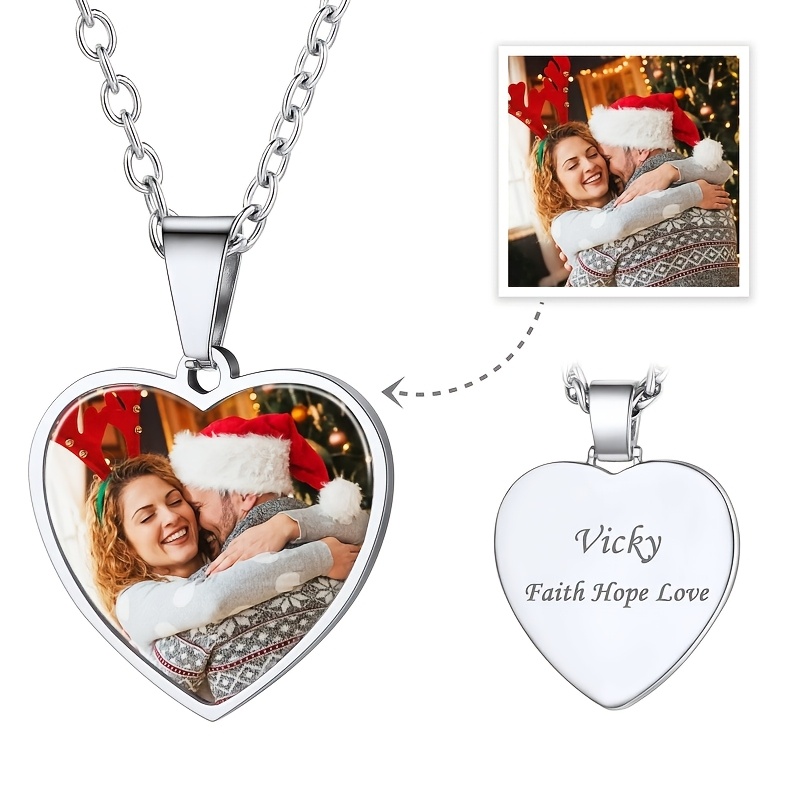 Custom Personalized Heart Photo Necklace, 18K Golden Plated